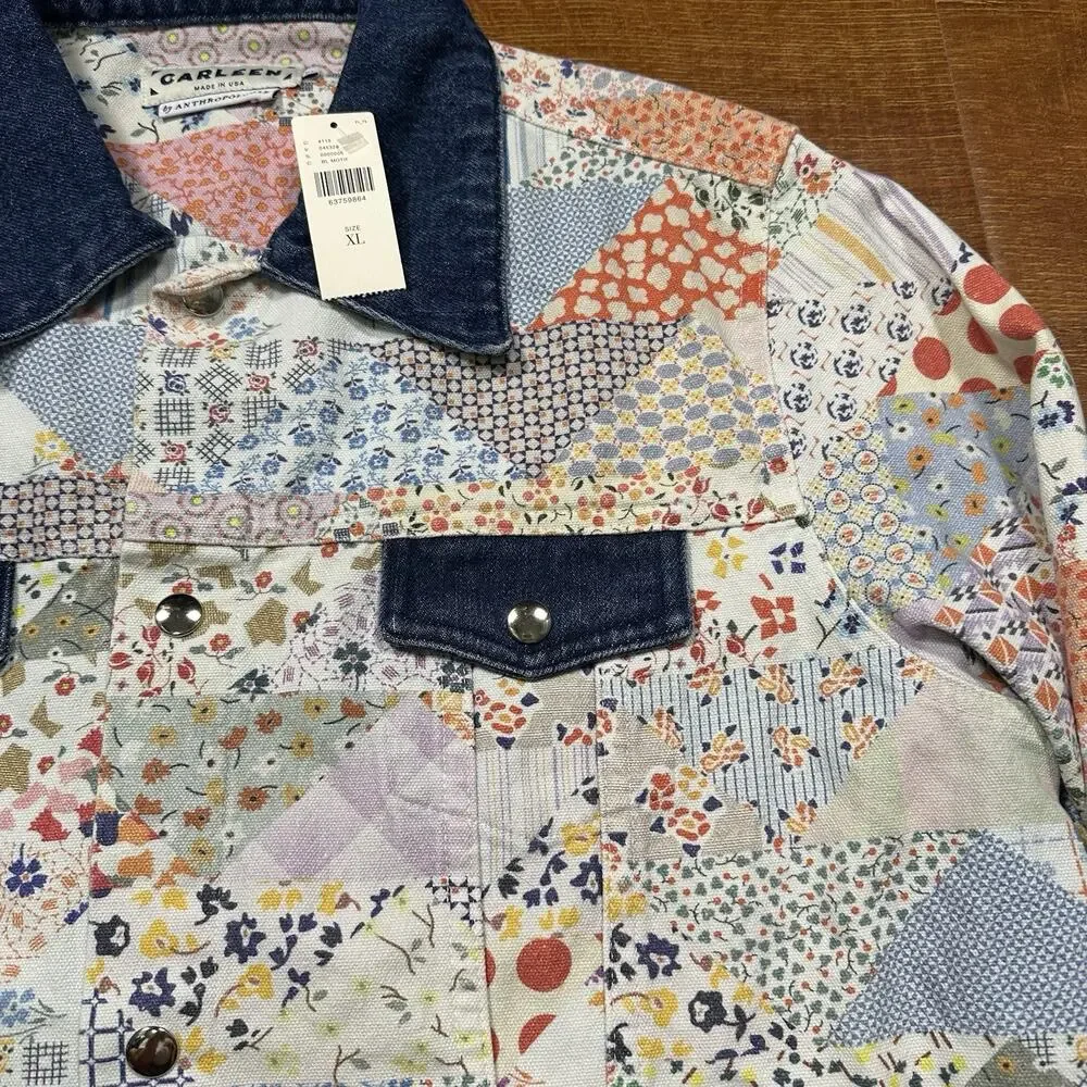 Carleen Quilt Patchwork Trucker Jacket Women XL Floral Motif Denim Retro NWT USA